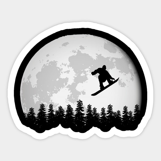 Snowboard Moon Snowboarder Sticker by funkyteesfunny